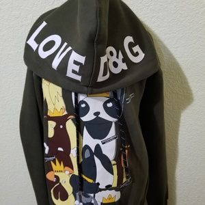 Dolce & Gabbana Dog Print Olive Hoodie